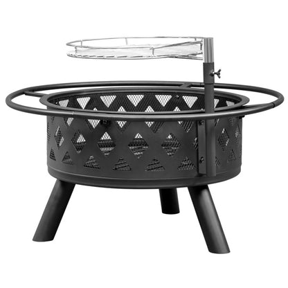 30" Outdoor Metal Cooking Fire Pit with 360° Swivel Grill, Black