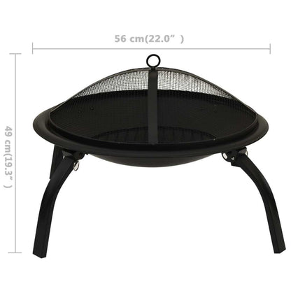 22" 2-in-1 Cooking Fire Pit with Foldable Legs & Grill, Black