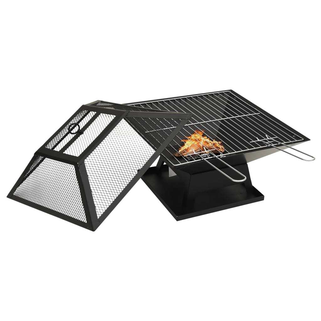 18" 2-in-1 Cooking Fire Pit with Mesh Cover & Grill, (18.3" x 18.3" x 14.6"), Black