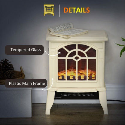 18" White Electric Fireplace Heater with Tempered Glass