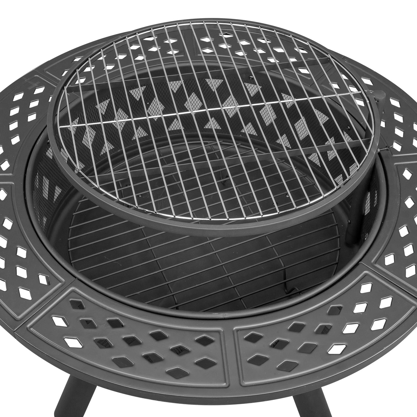 38" Multi-Functional Outdoor Fire Pit with Adjustable Cooking Grates, Black Steel