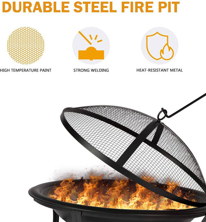 21.3" Portable Cooking Fire Pit with Spark Screen & Poker