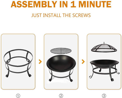 21.3" Portable Cooking Fire Pit with Spark Screen & Poker