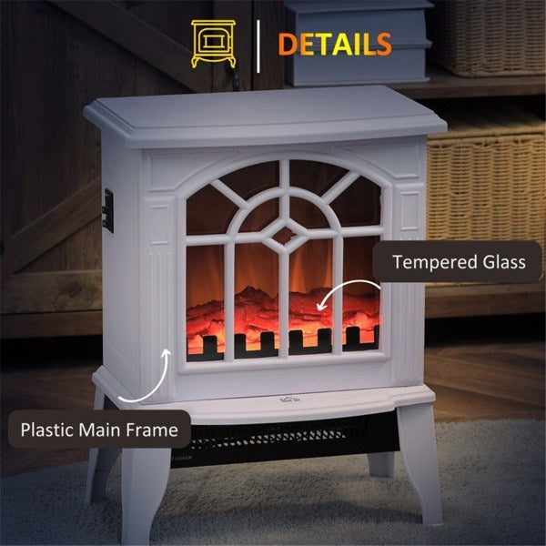 18" White Electric Fireplace Heater with Adjustable Heating Modes