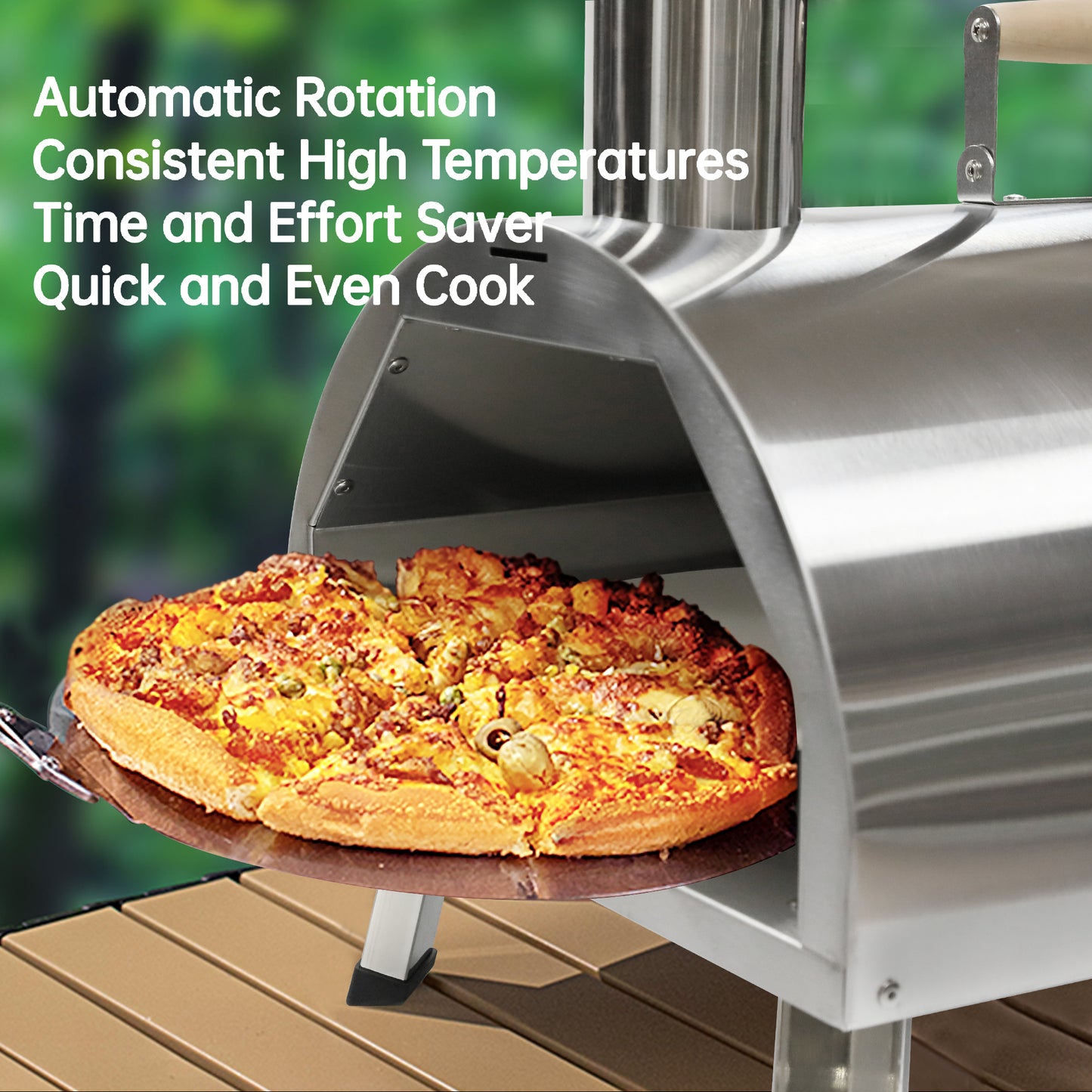 Automatic, Rotatable Outdoor Pizza Oven, Wood Fired (24.4" x 15" x 28")