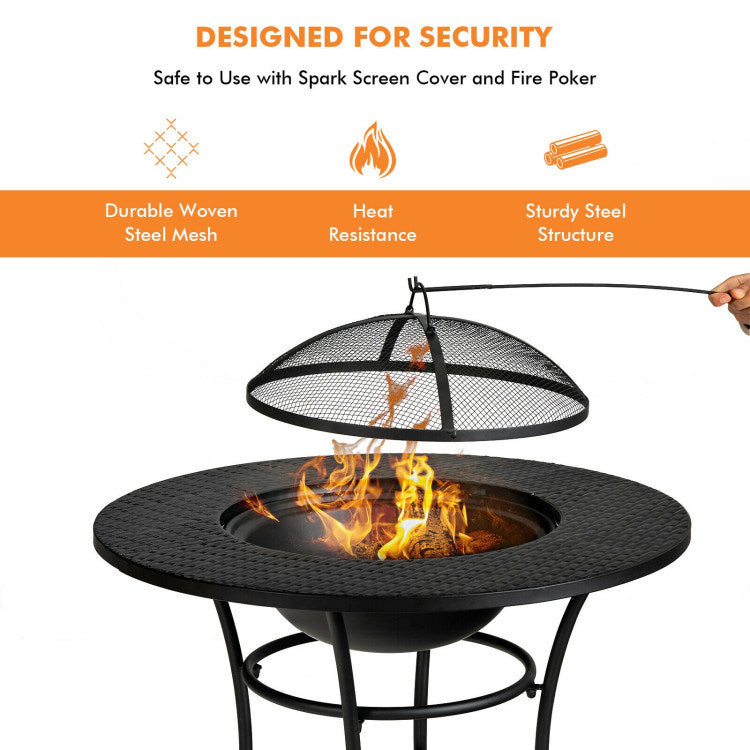 31.5" 4-in-1 Portable Cooking Fire Pit with Round Dining Table, BBQ Grill & Ice Bucket