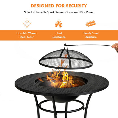 31.5" 4-in-1 Portable Cooking Fire Pit with Round Dining Table, BBQ Grill & Ice Bucket