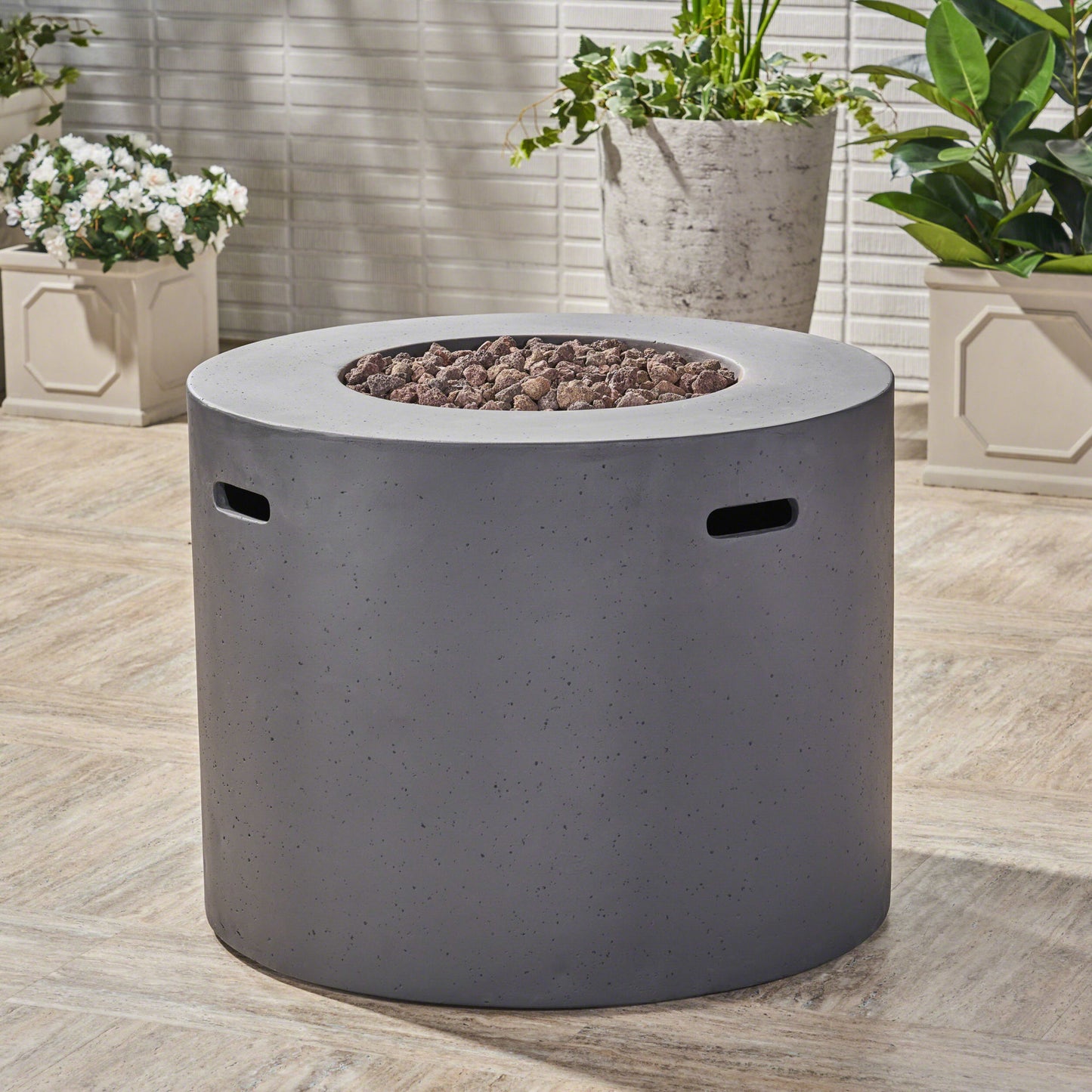 31.10" Round Dark Grey Concrete Fire Pit Table (31.10" x 31.10" x 24.50")