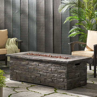 Concrete Fire Table, Rectangle Gas Burning Fire Pit, Grey (56" x 26.25" x 18.75")