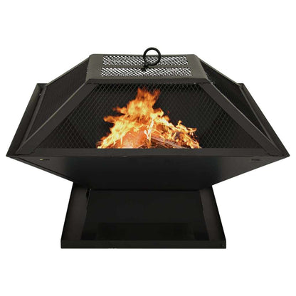 18" 2-in-1 Cooking Fire Pit with Mesh Cover & Grill, (18.3" x 18.3" x 14.6"), Black