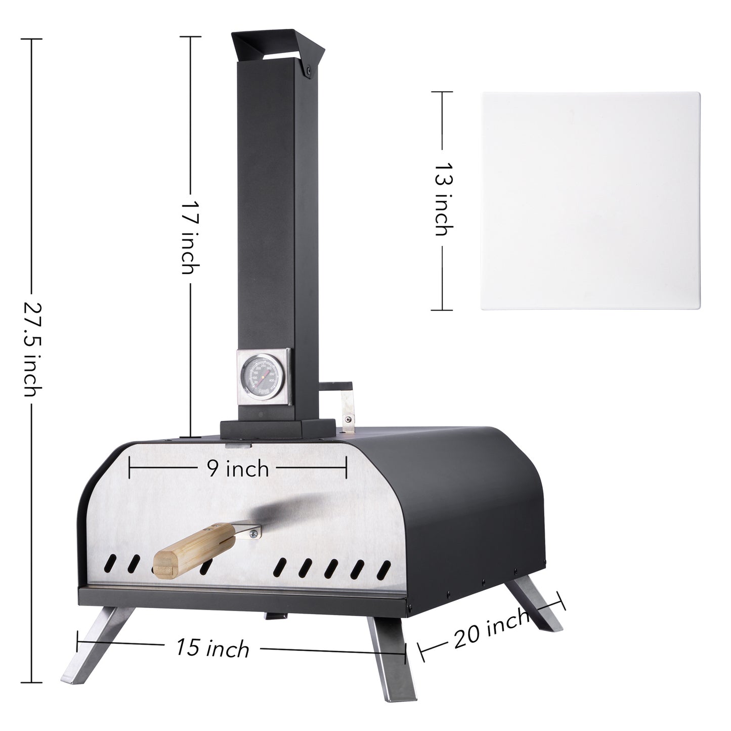 Portable Outdoor Pizza Oven with 13" Stone, Wood Pellet Fuel (14" x 19" x 27")