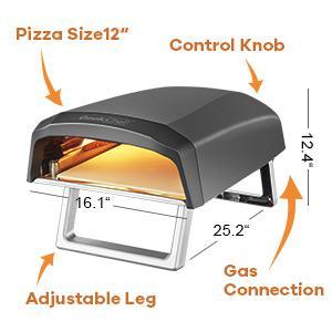 Portable Outdoor Pizza Oven with 13" Stone, Foldable Legs (25.2" x 16.1" x 12.4")