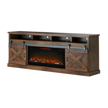 93" Farmhouse Electric Fireplace Center for TVs up to 100 inches, Minimal Assembly, Aged Whiskey Finish