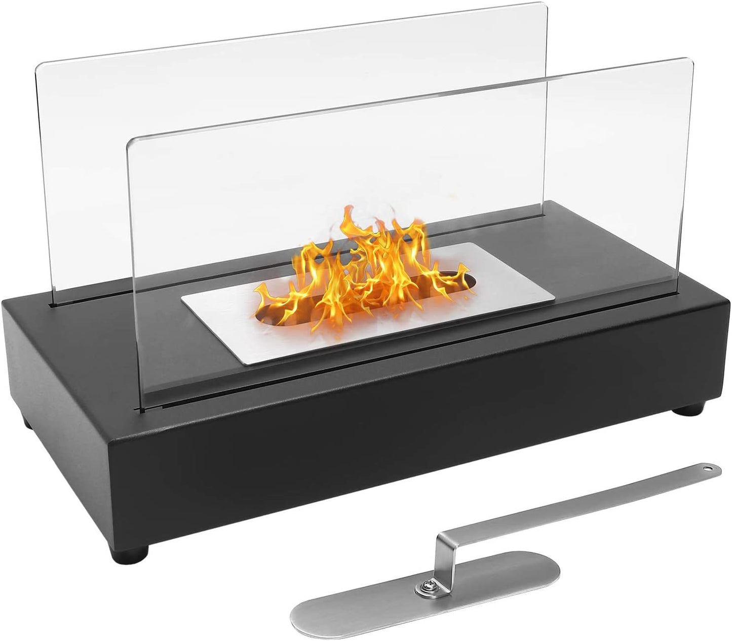 Tabletop Fireplace Bio-Ethanol Fire Pit, Indoor Outdoor, (7.08" x 7.08" x 4.72"), Black