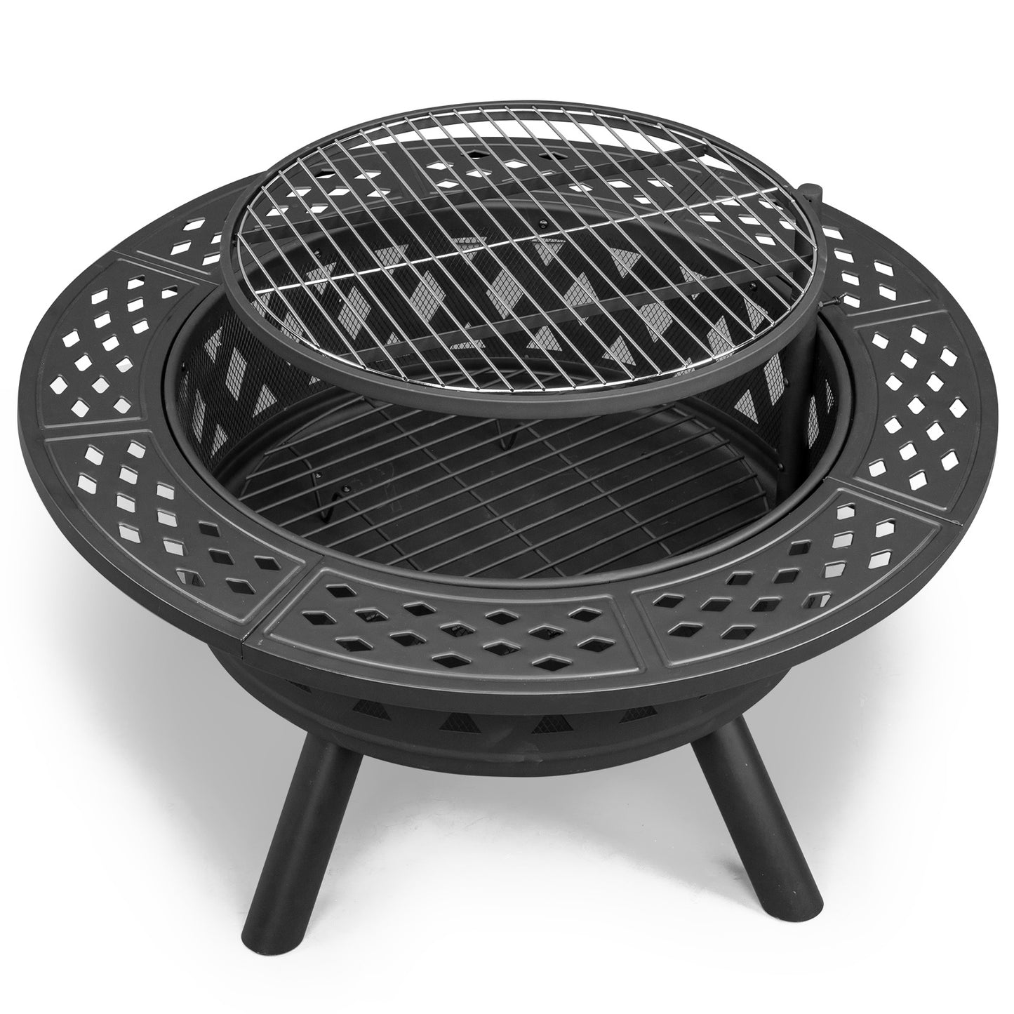 38" Multi-Functional Outdoor Fire Pit with Adjustable Cooking Grates, Black Steel