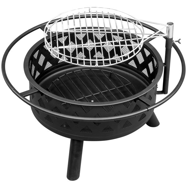 30" Outdoor Metal Cooking Fire Pit with 360° Swivel Grill, Black