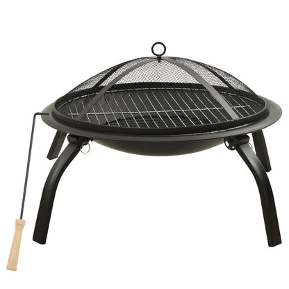 22" 2-in-1 Cooking Fire Pit with Foldable Legs & Grill, Black