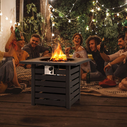 Square, Black, Propane Fire Pit Table with Lava Rocks and Rain Cover (32" x 32" x 25")