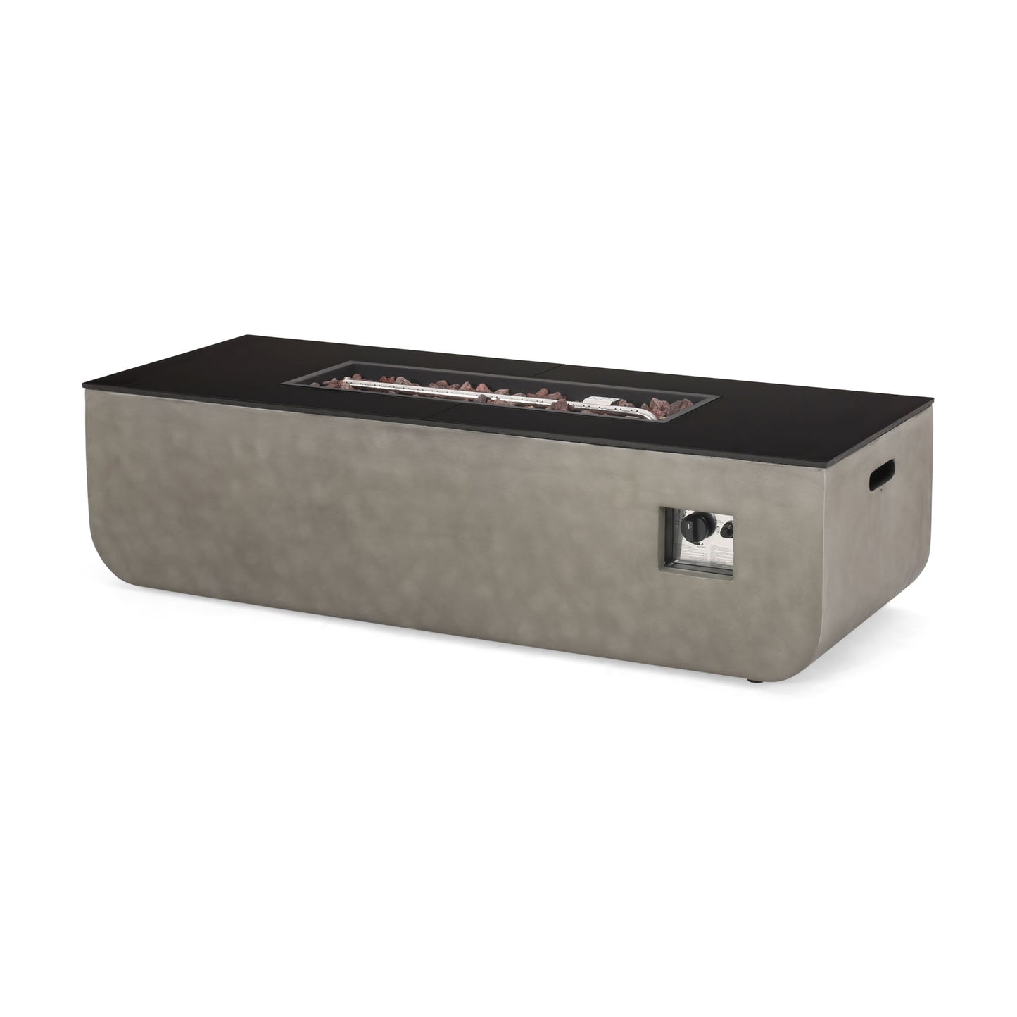 Rectangle Concrete Fire Pit Table, 50,000 BTU, Light Gray and Black (56" W x 20" H x 15" D)