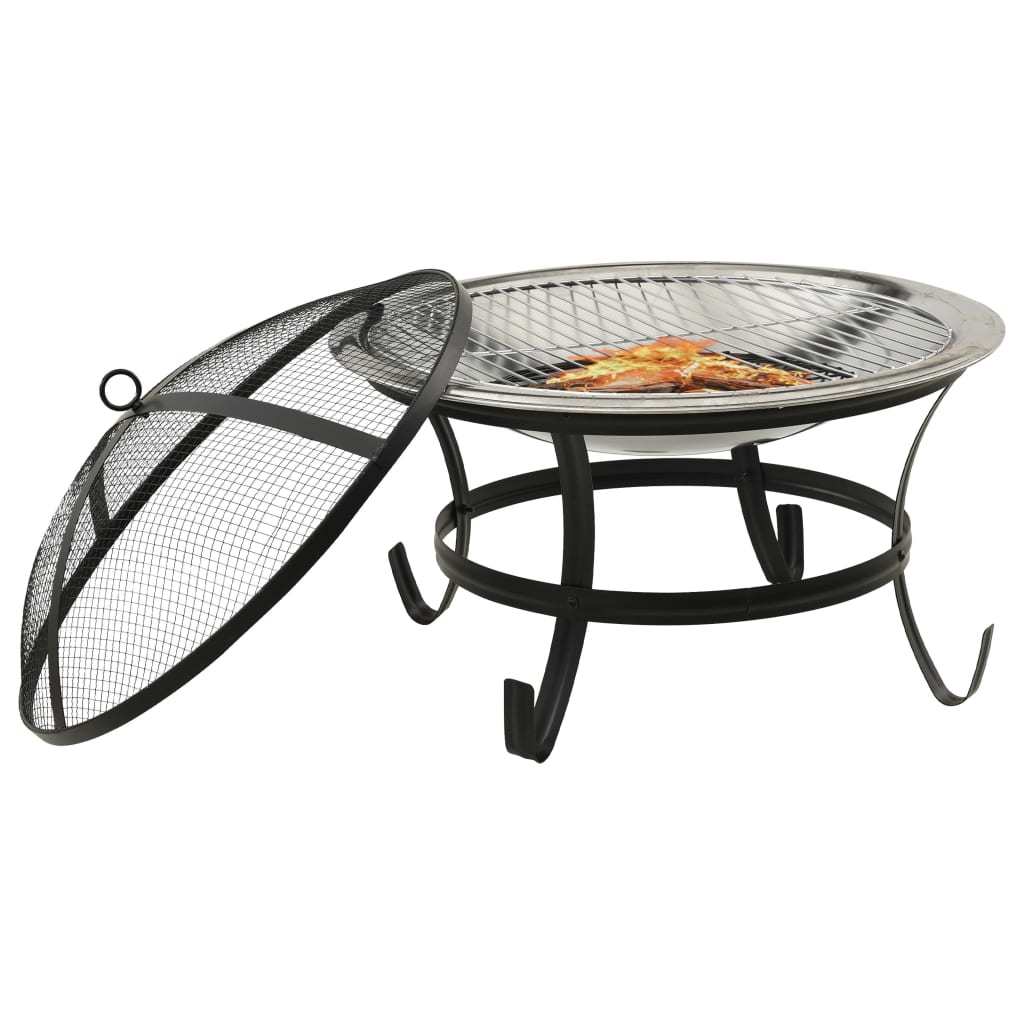 22" 2-in-1 Cooking Fire Pit with Mesh Cover & Grill, Silver