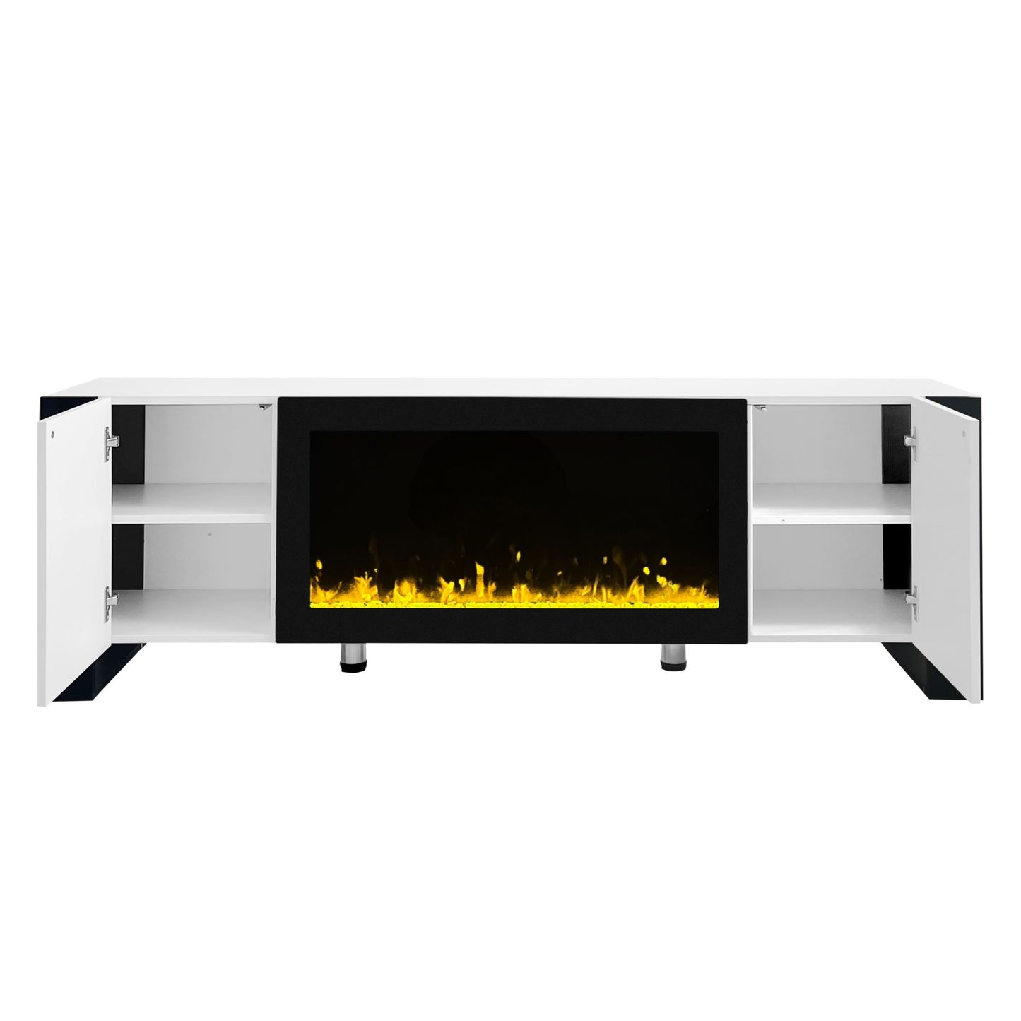 68" Non-heating Electric Fireplace Center, High Gloss Entertainment Center with 34" Electric Fireplace for TVs up to 78", White