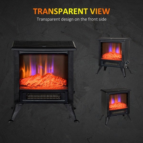 15.25" Electric Fireplace Heater LED Flame Fireplace Stove, Black