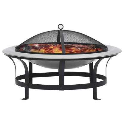 29.9" Outdoor Fire Pit with Grill Stainless Steel (29.9" x 20.1"), Black/Silver