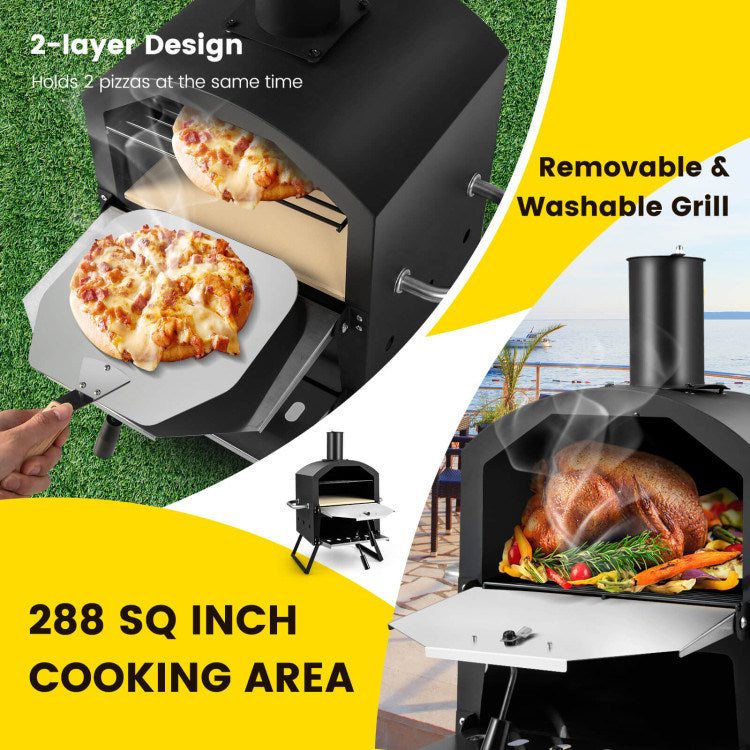 2-Layer Portable Outdoor Pizza Oven With Folding Legs (21.5" x 12" x 28")