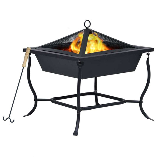 16.5" Steel Fire Pit with Handle Bar (16.5" x 16.5" x 17.7"), Black