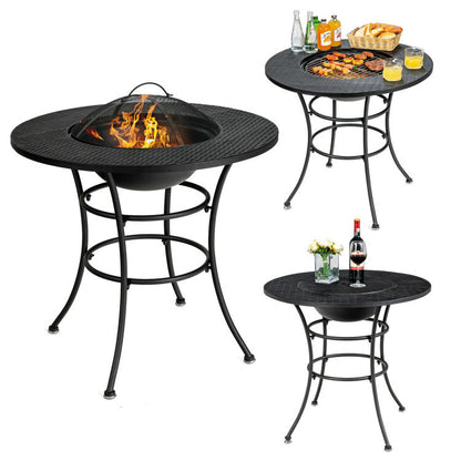 31.5" 4-in-1 Portable Cooking Fire Pit with Round Dining Table, BBQ Grill & Ice Bucket