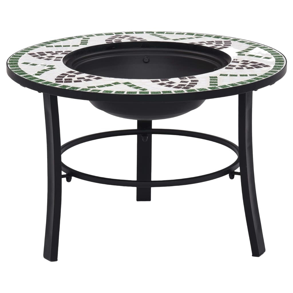 26.8" Green Mosaic Round Fire Pit Table with Ceramic Top, Steel Bowl