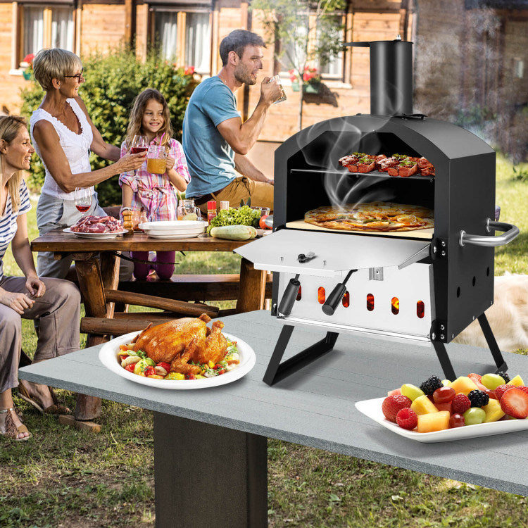 2-Layer Portable Outdoor Pizza Oven With Folding Legs (21.5" x 12" x 28")