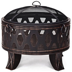 28" Outdoor Steel Fire Pit BBQ Portable Camping Firepit Heater (28.54" x 7.95" x 7.95"), Brown/Black