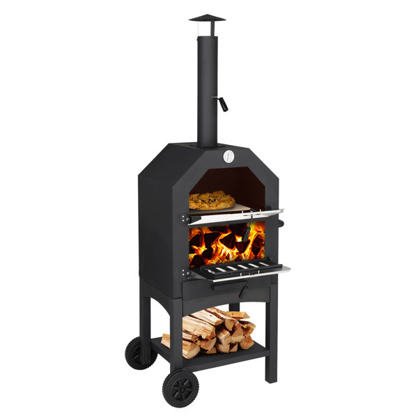 Portable Wood Fired Outdoor Pizza Oven with Stone and Cover (26" x 22.4" x 62.2")