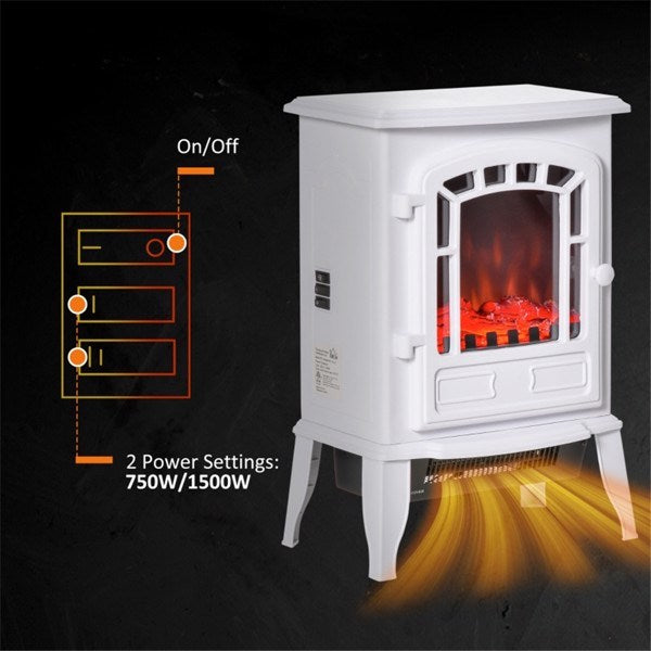 22" White Electric Fireplace Heater with Adjustable Heating Modes