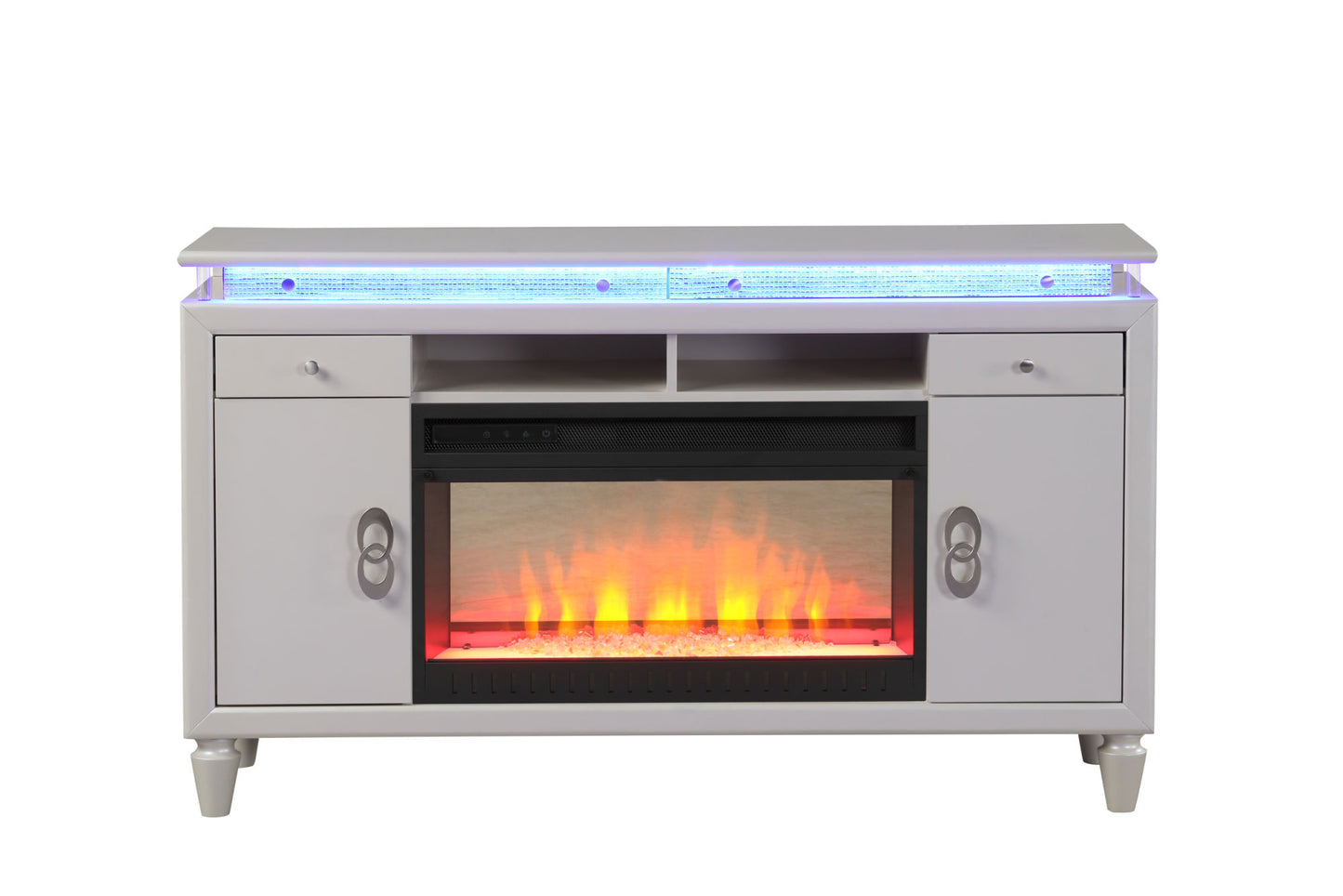 60" Perla Electric Fireplace Center in Milky White