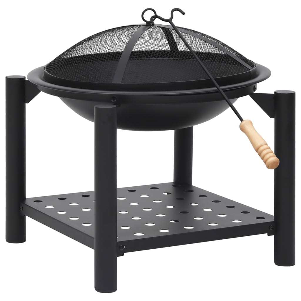 21.3" Steel Fire Pit with Log Holder (21.3" x 21.3" x 21.7"), Black