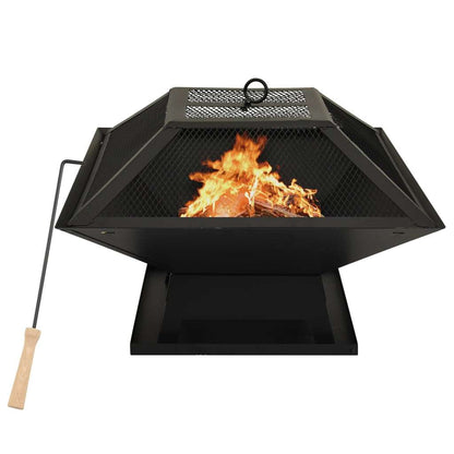 18" 2-in-1 Cooking Fire Pit with Mesh Cover & Grill, (18.3" x 18.3" x 14.6"), Black